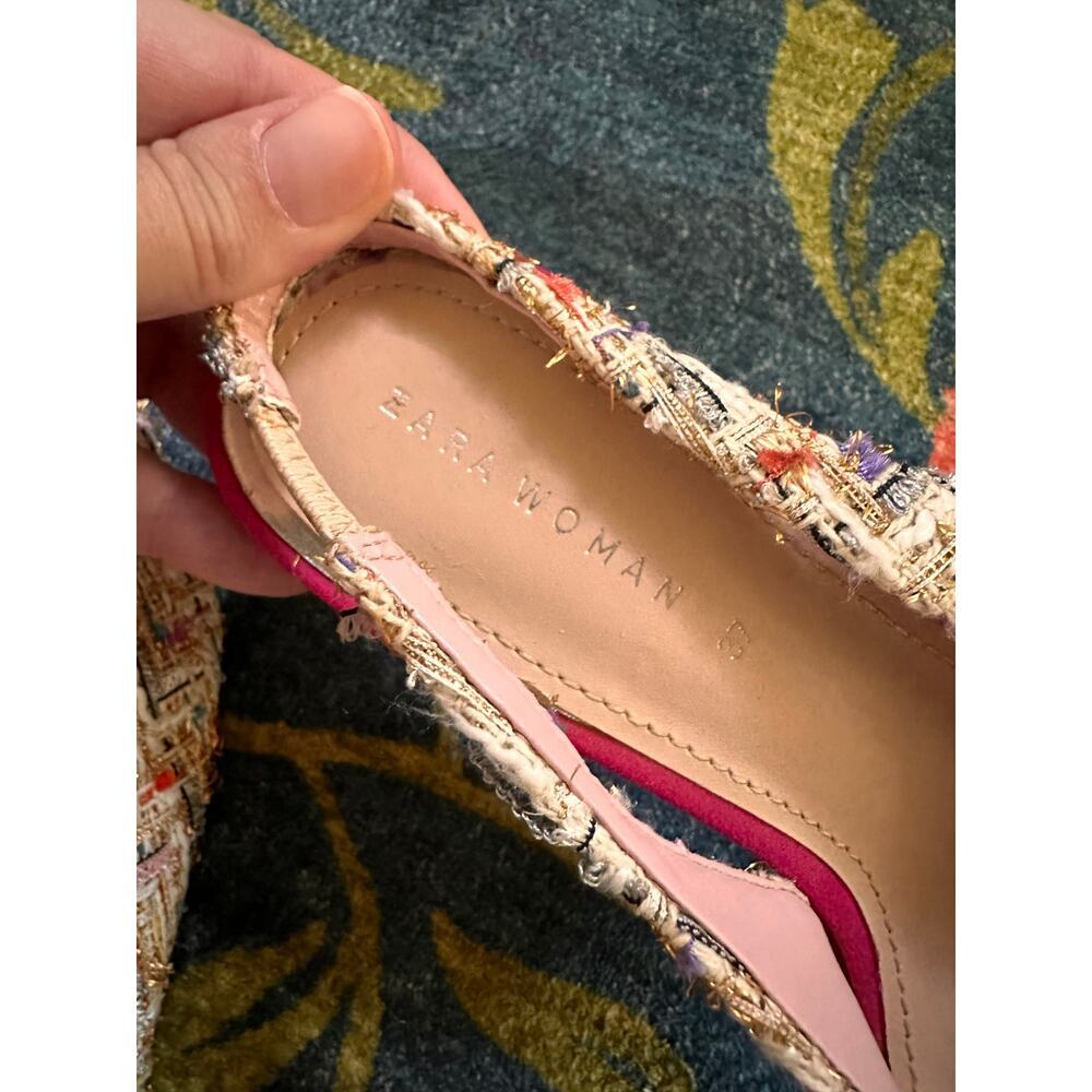 Zara Tweed Pointed Toe Slingback Heels Size 37 - Picture 7 of 10